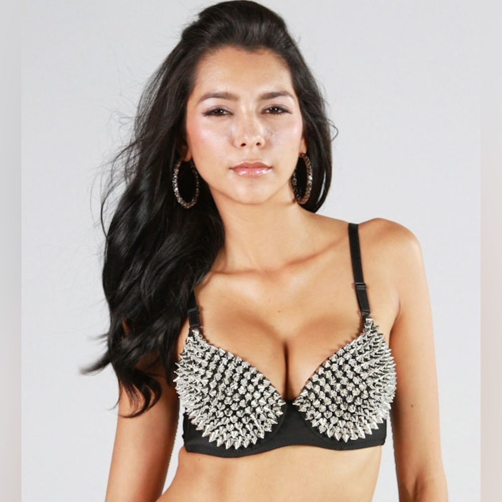 Sexy Silver Spike Gothic Push Up Bra